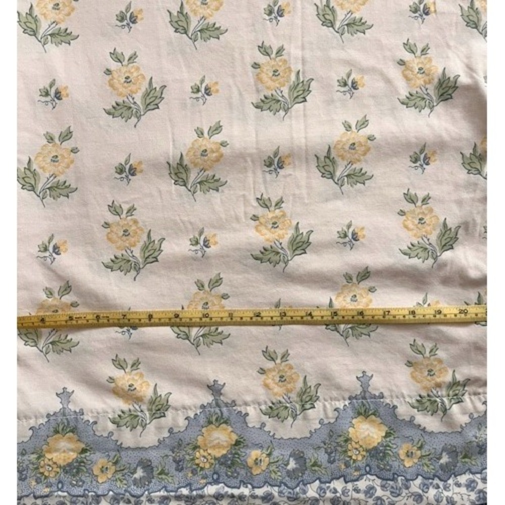 Vintage Queen Flat Sheet blue and yellow floral Westpoint Stevens
